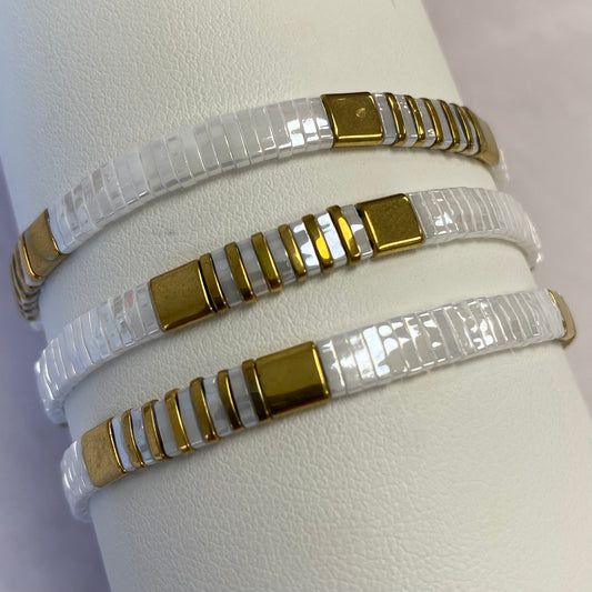 Aurora Crafted Style-Tila Bracelet Pearly White & Gold 1-BRACELETS-Aurora Crafted Jewellery-