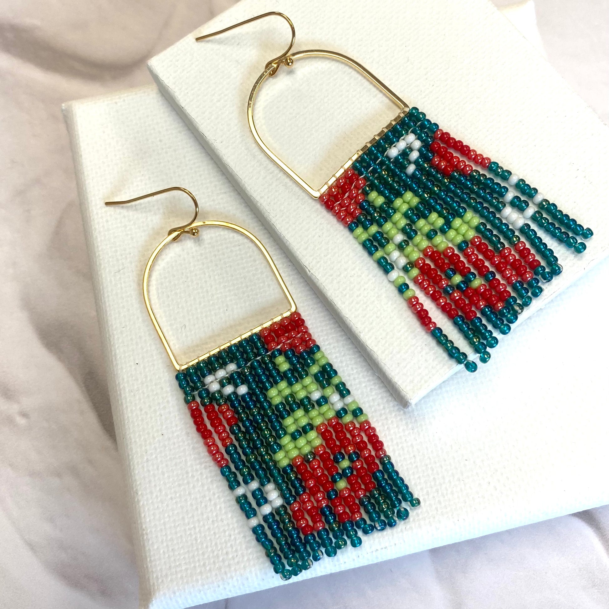 Aurora Crafted Style-Red & Turquoise Poppy Field Horseshoe-Earrings-Aurora Crafted Jewellery-