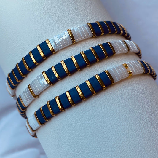 Aurora Crafted Style-Tila Bracelet Indigo & Whites-BRACELETS-Aurora Crafted Jewellery-