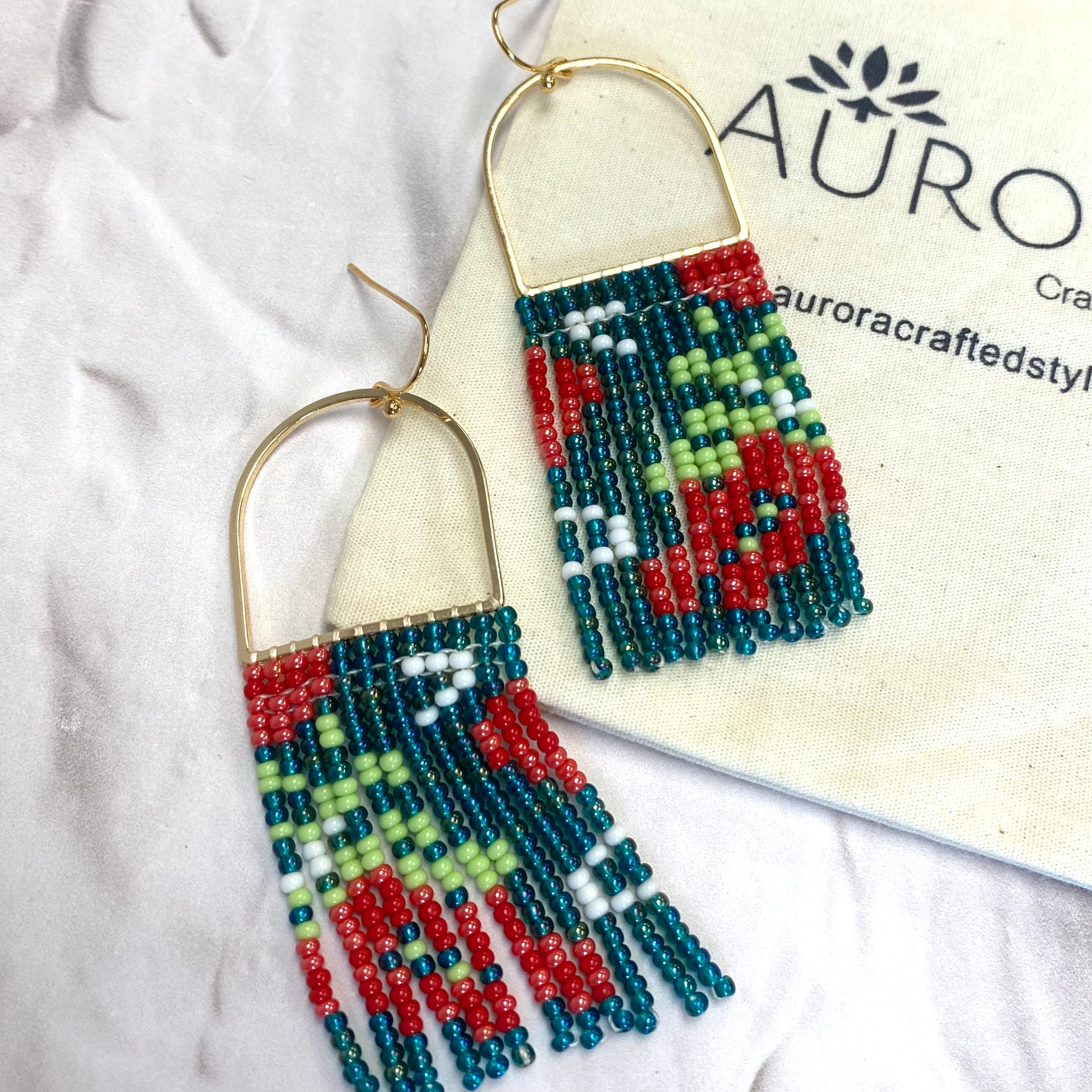Aurora Crafted Style-Red & Turquoise Poppy Field Horseshoe-Earrings-Aurora Crafted Jewellery-