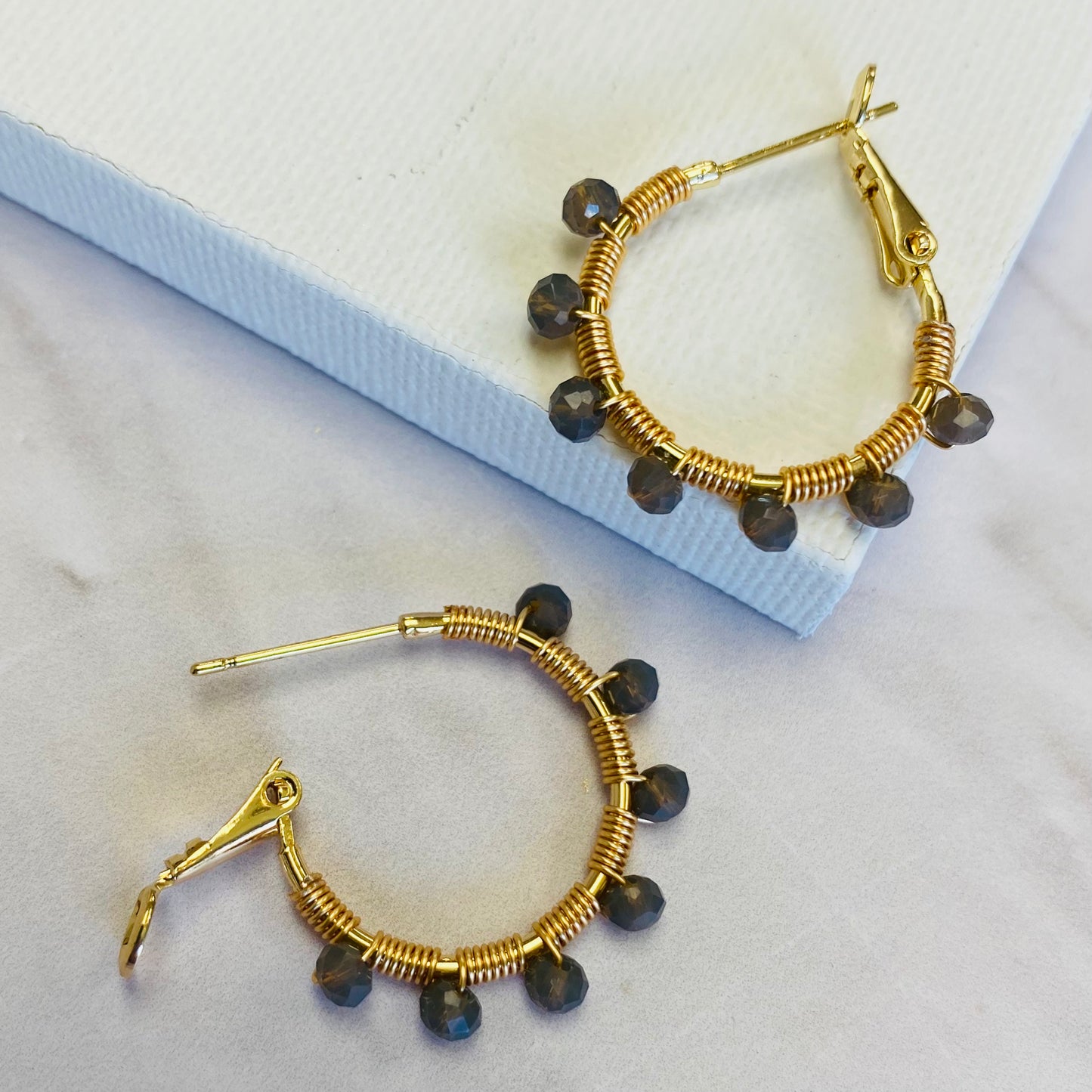 Aurora Crafted Style-Retro Hoop in Goes-with-everything Grey (Gold)-Earrings-Aurora Crafted Jewellery-