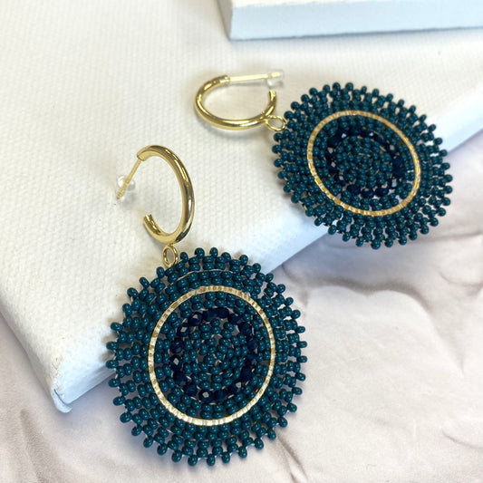 Aurora Crafted Style-Teal Full Moon Reloaded (Gold)-Earrings-Aurora Crafted Jewellery-