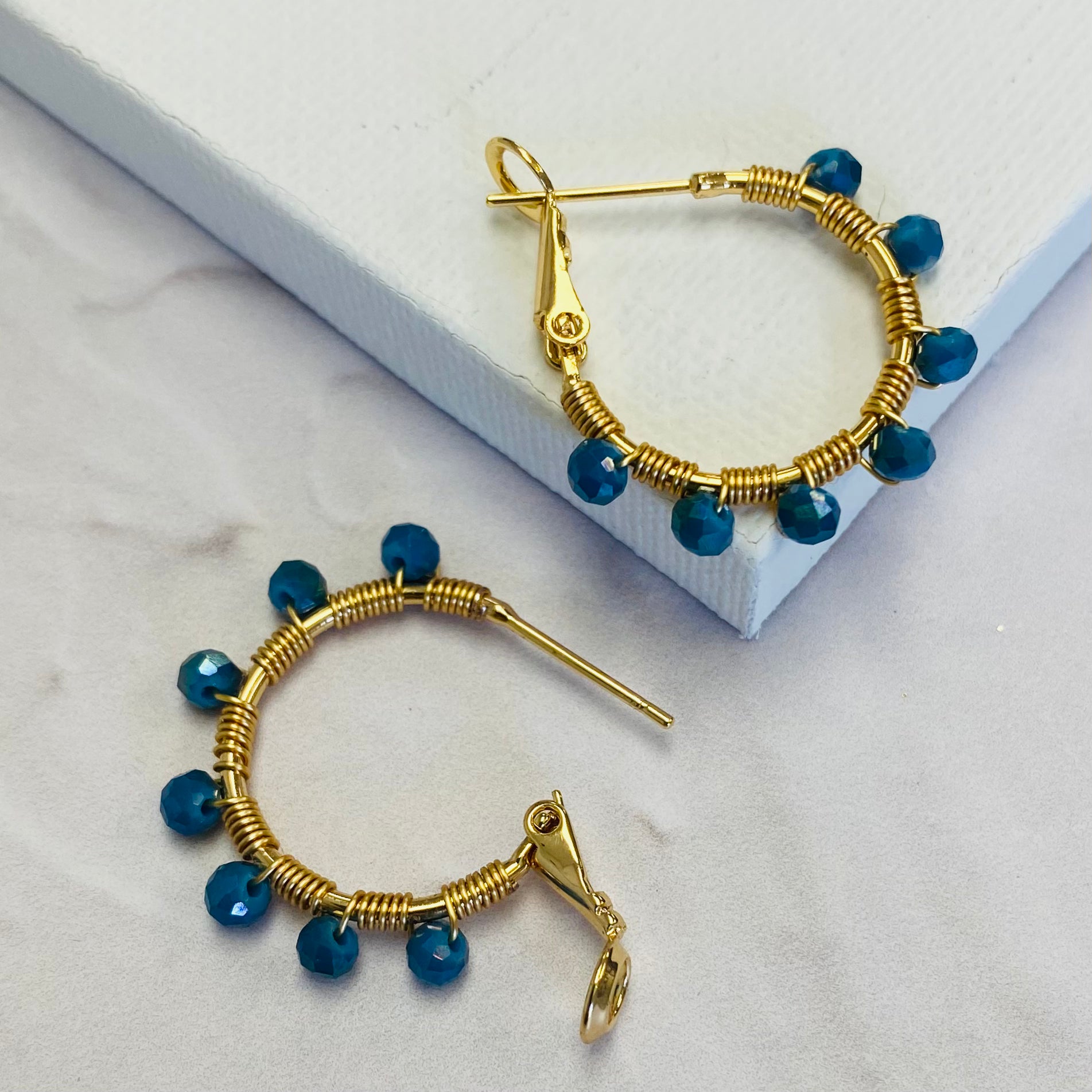 Aurora Crafted Style-Retro Hoop in Azure Blue (Gold)-Earrings-Aurora Crafted Jewellery-