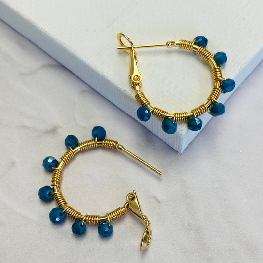 Aurora Crafted Style-Retro Hoop in Azure Blue (Gold)-Earrings-Aurora Crafted Jewellery-