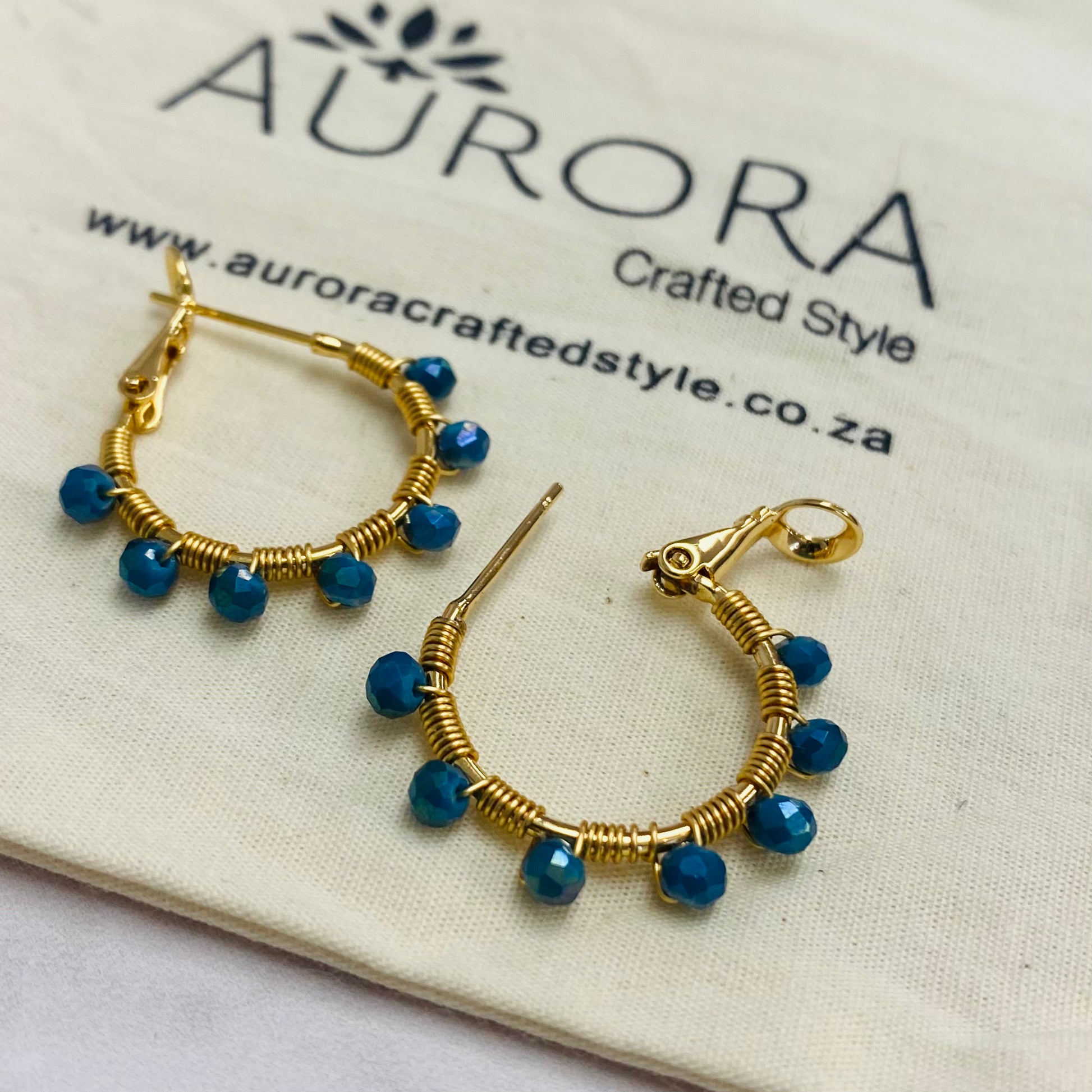 Aurora Crafted Style-Retro Hoop in Azure Blue (Gold)-Earrings-Aurora Crafted Jewellery-
