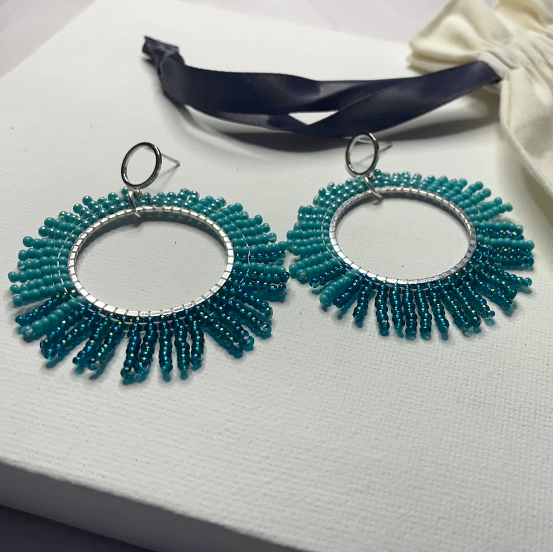 Aurora Crafted Style-Turquoise Burst Firework (Silver)-Earrings-Aurora Crafted Jewellery-
