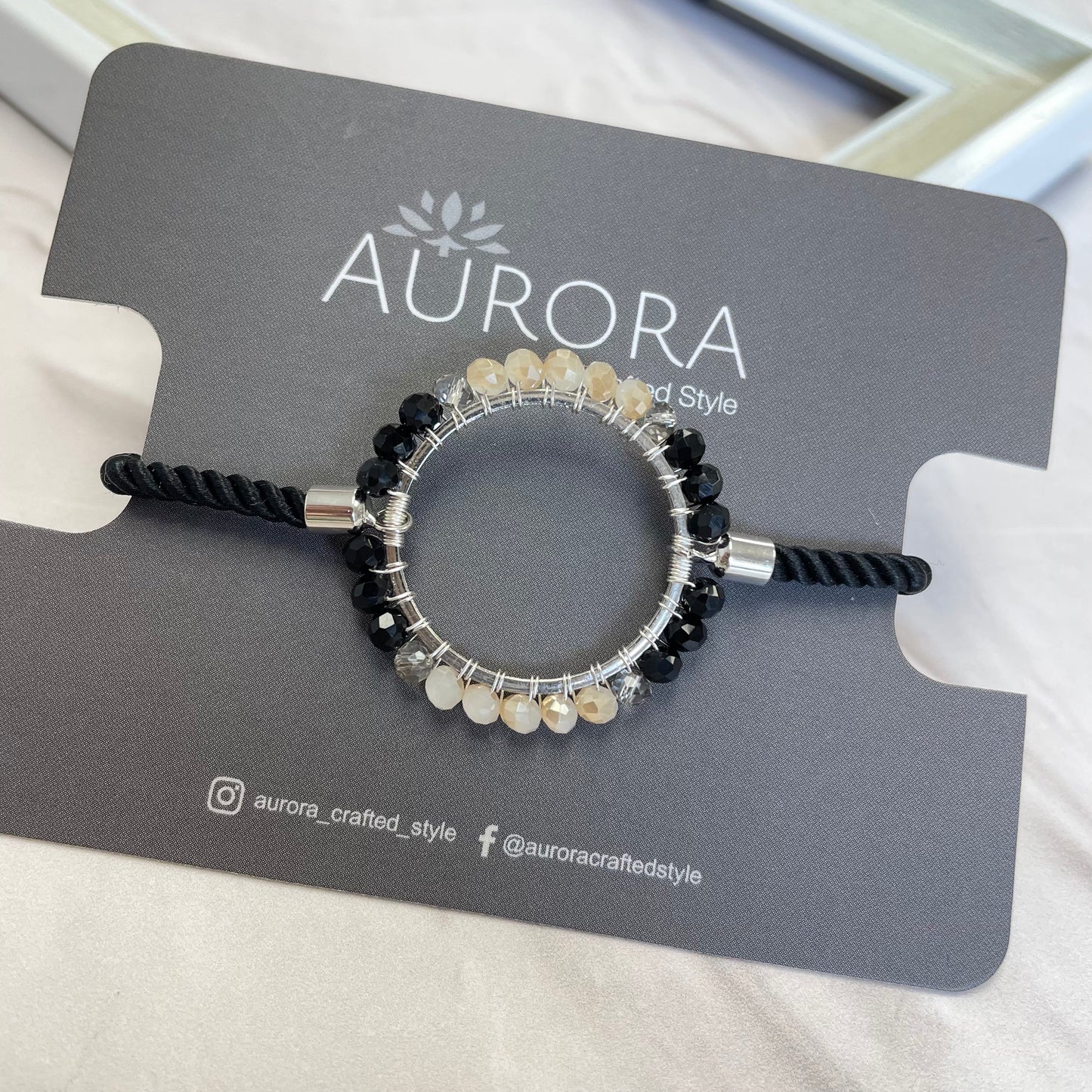 Aurora Crafted Style-Black and Quartz Aurora Wristlet (silver)-BRACELETS-Aurora Crafted Jewellery-