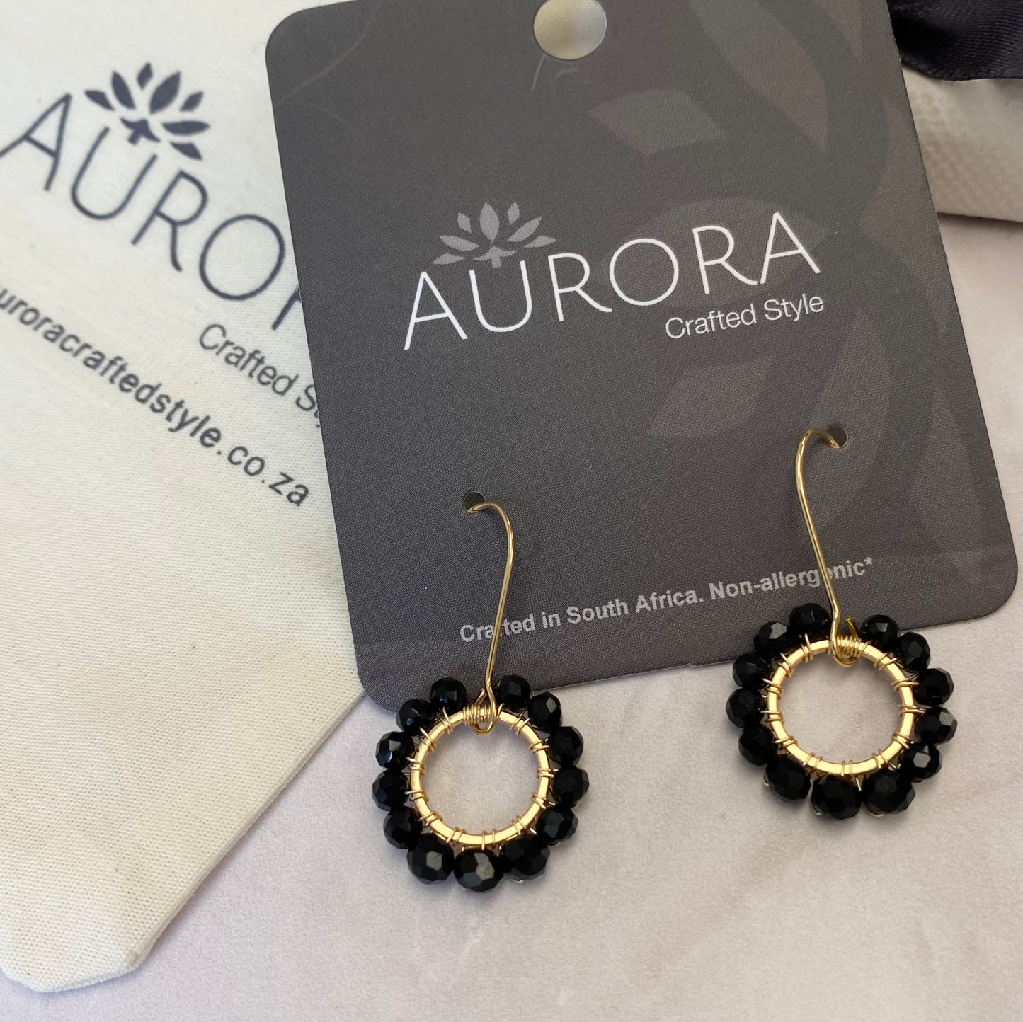 Aurora Crafted Style-Pretty Pop in Black (Gold)-Earrings-Aurora Crafted Jewellery-