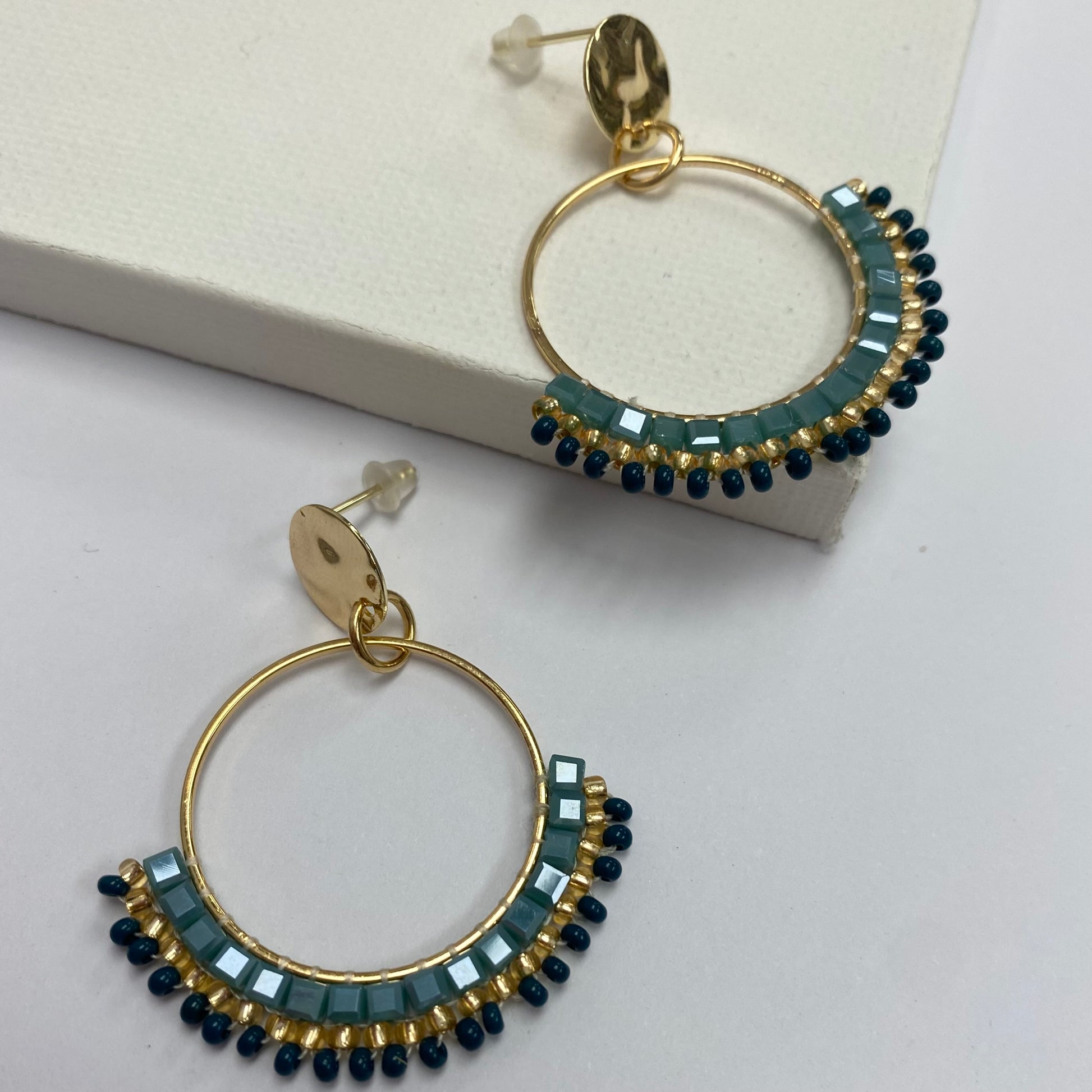 Aurora Crafted Style-Half Mosaic Sea Green (Gold)-Earrings-Aurora Crafted Jewellery-
