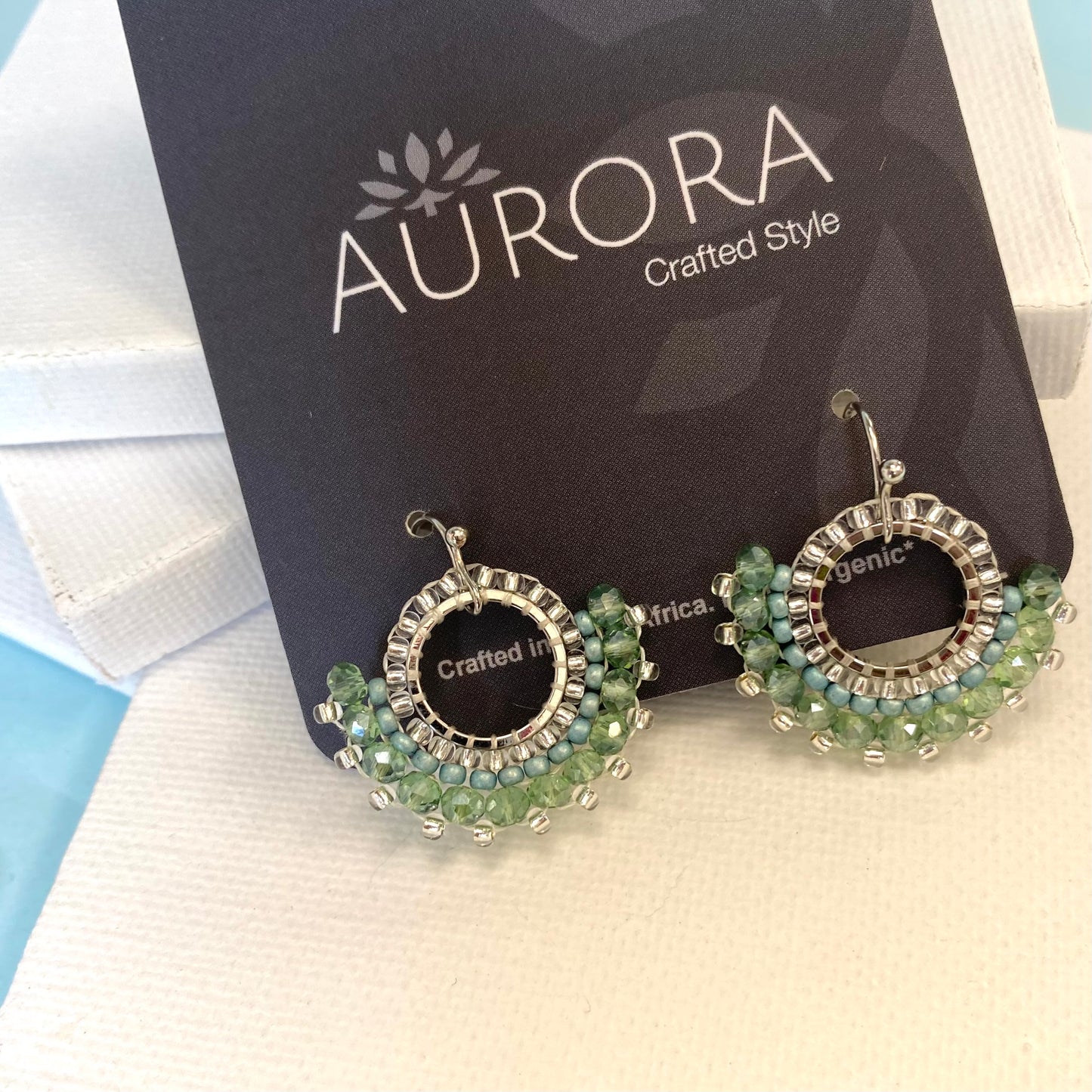 Aurora Crafted Style-Mini Mosaic Drop Sea Green (Silver)-Earrings-Aurora Crafted Jewellery-