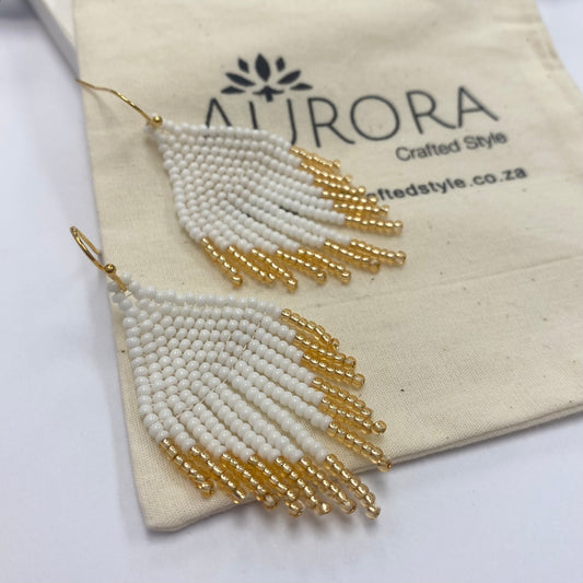 Aurora Crafted Style-Mini Tassels White (Gold)-Earrings-Aurora Crafted Jewellery-
