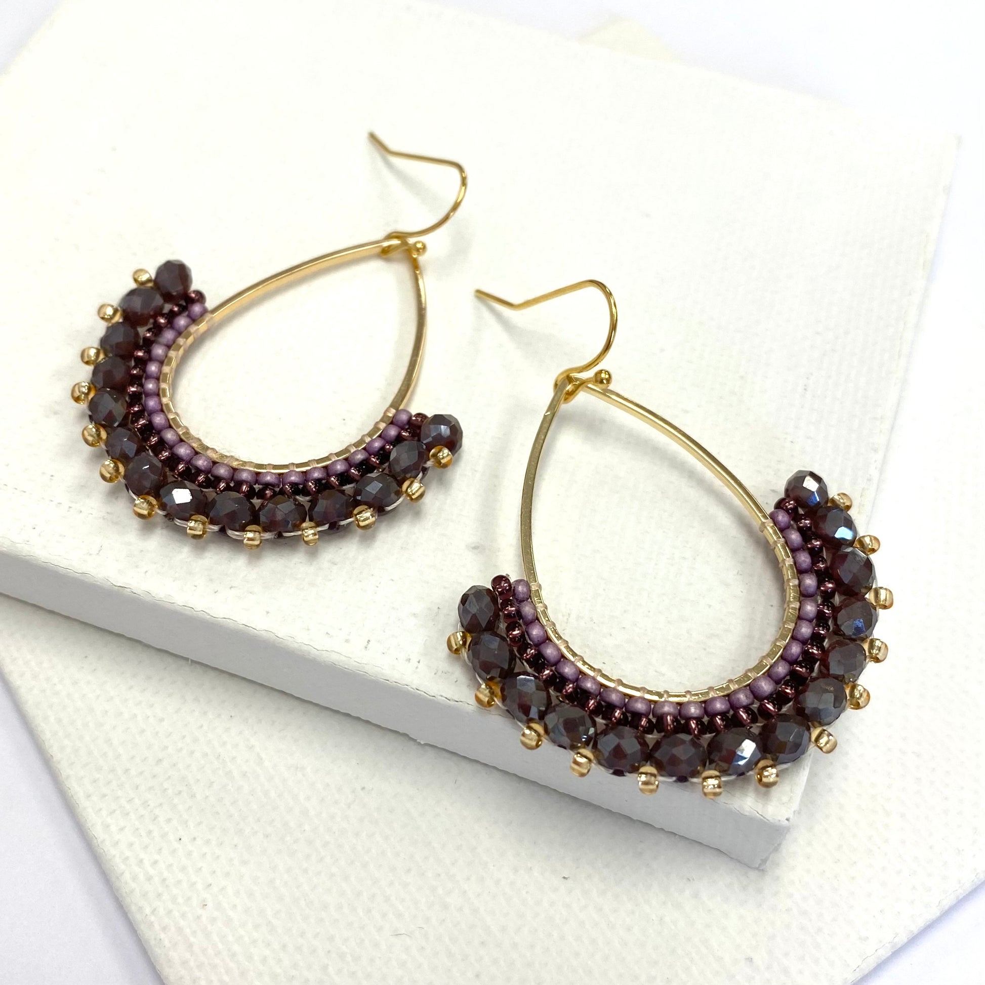 Aurora Crafted Style-Half Frida in Aubergine (Gold)-Earrings-Aurora Crafted Jewellery-