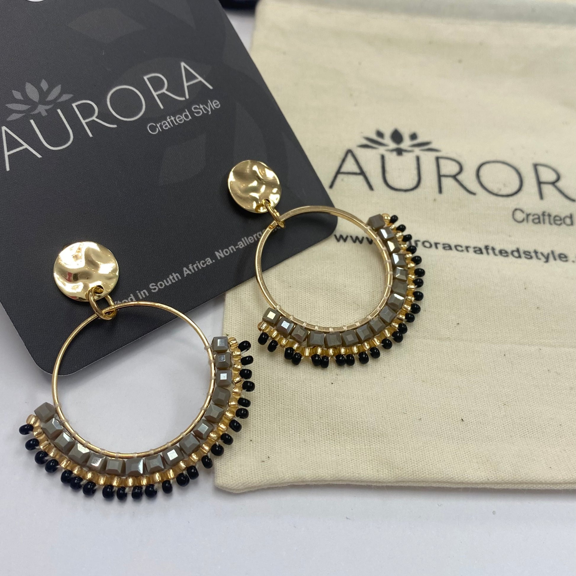 Aurora Crafted Style-Half Mosaic Stud in Stone (Gold)-Earrings-Aurora Crafted Jewellery-