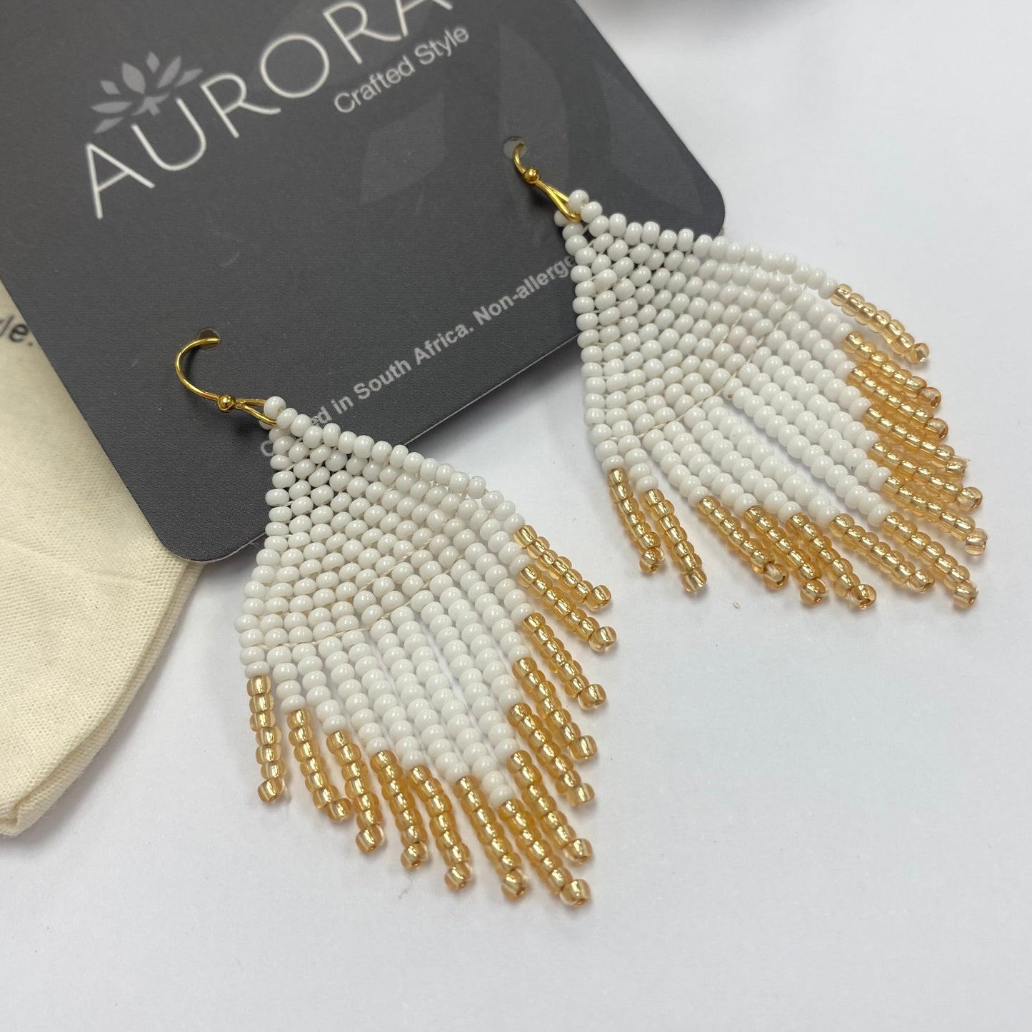 Aurora Crafted Style-Mini Tassels White (Gold)-Earrings-Aurora Crafted Jewellery-