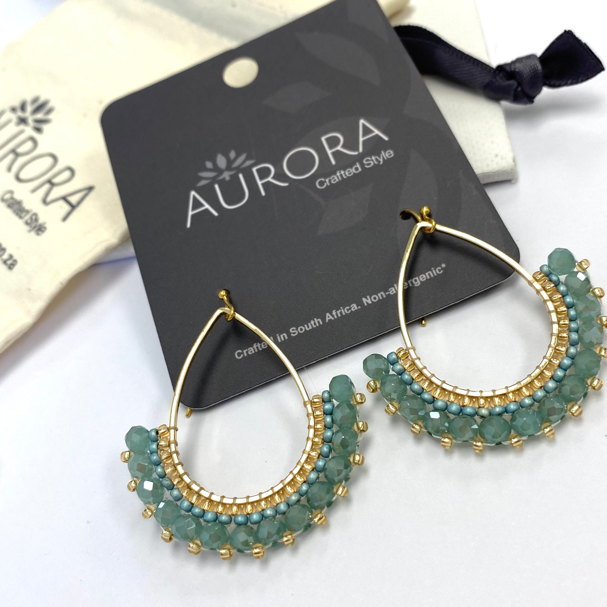 Aurora Crafted Style-Half Frida in Sea Green (Gold)-Earrings-Aurora Crafted Jewellery-