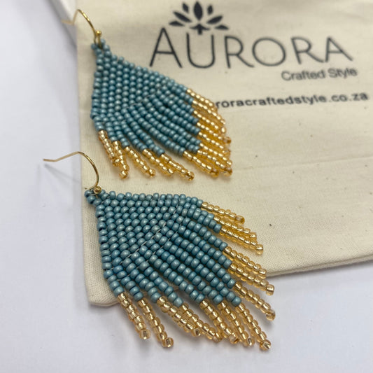 Aurora Crafted Style-Mini Tassels Matte Sea Green (Gold)-Earrings-Aurora Crafted Jewellery-