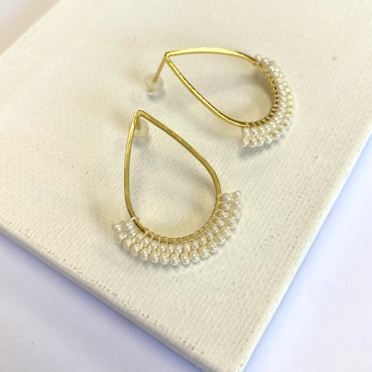 Aurora Crafted Style-Dipped Teardrop Stud in Pearl (Gold)-Earrings-Aurora Crafted Jewellery-