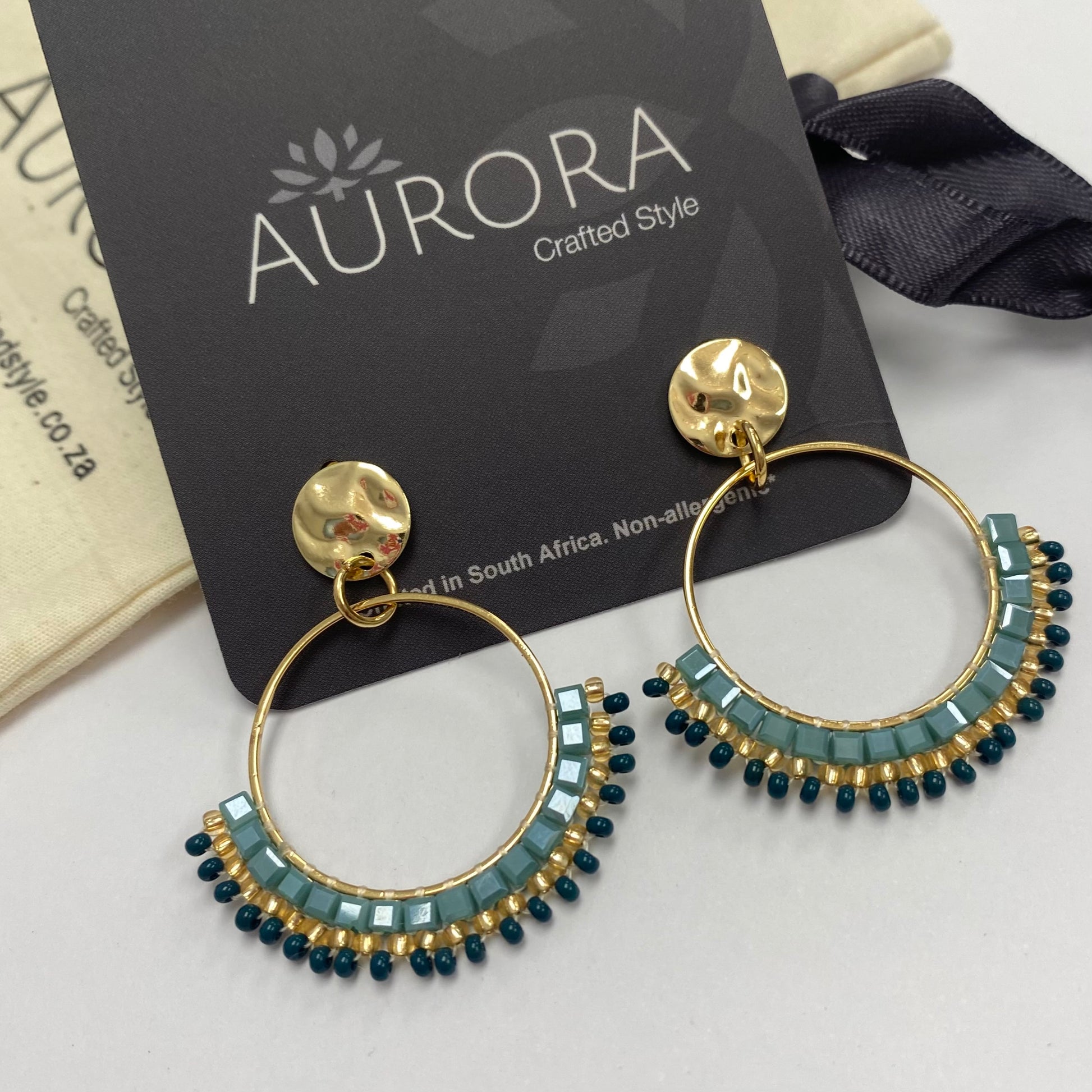 Aurora Crafted Style-Half Mosaic Sea Green (Gold)-Earrings-Aurora Crafted Jewellery-