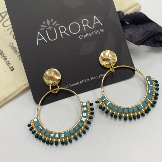 Aurora Crafted Style-Half Mosaic Sea Green (Gold)-Earrings-Aurora Crafted Jewellery-
