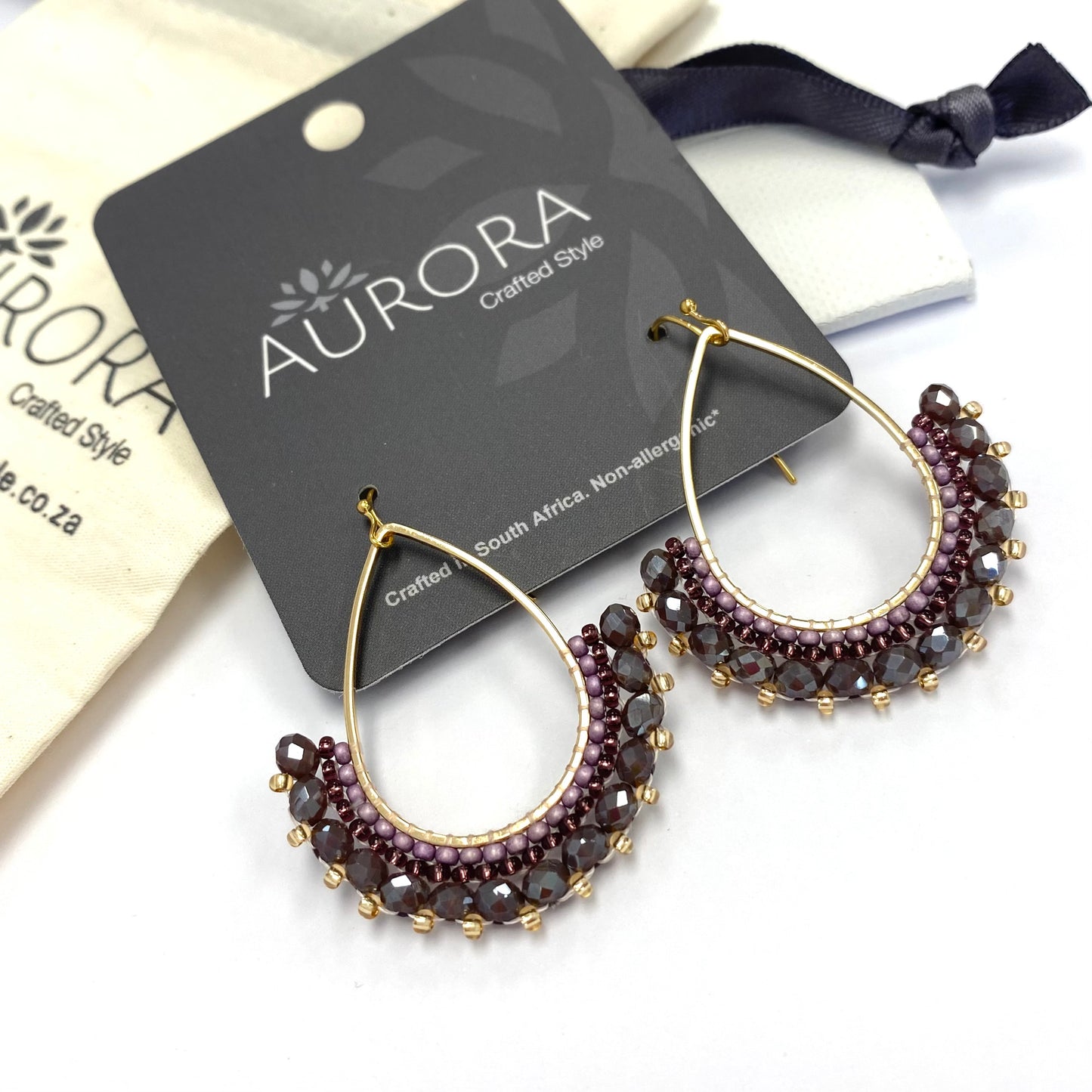 Aurora Crafted Style-Half Frida in Aubergine (Gold)-Earrings-Aurora Crafted Jewellery-