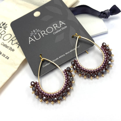 Aurora Crafted Style-Half Frida in Aubergine (Gold)-Earrings-Aurora Crafted Jewellery-