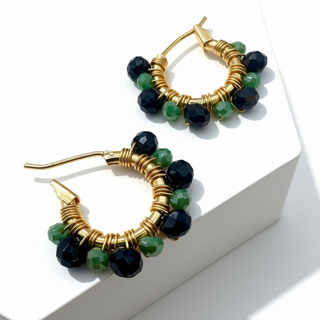 Aurora Crafted Style-Athena Hoops in Navy & Sea Green (Gold)-Aurora Crafted Style-