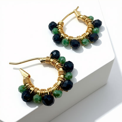 Aurora Crafted Style-Athena Hoops in Navy & Sea Green (Gold)-Aurora Crafted Style-