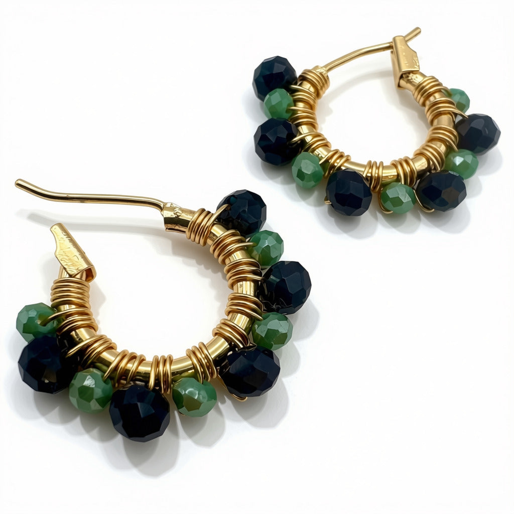 Aurora Crafted Style-Athena Hoops in Navy & Sea Green (Gold)-Aurora Crafted Style-