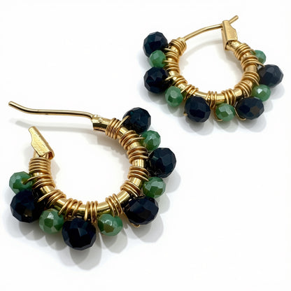 Aurora Crafted Style-Athena Hoops in Navy & Sea Green (Gold)-Aurora Crafted Style-