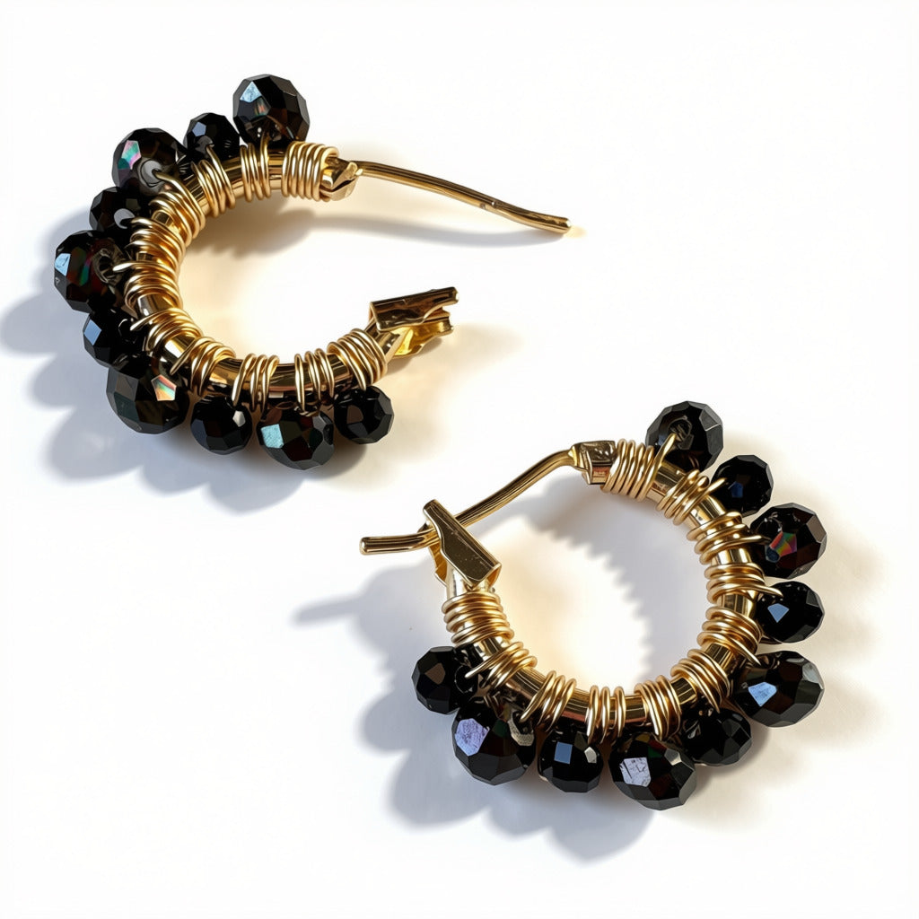 Aurora Crafted Style-Athena Hoops in Onyx (Gold)-Aurora Crafted Style-