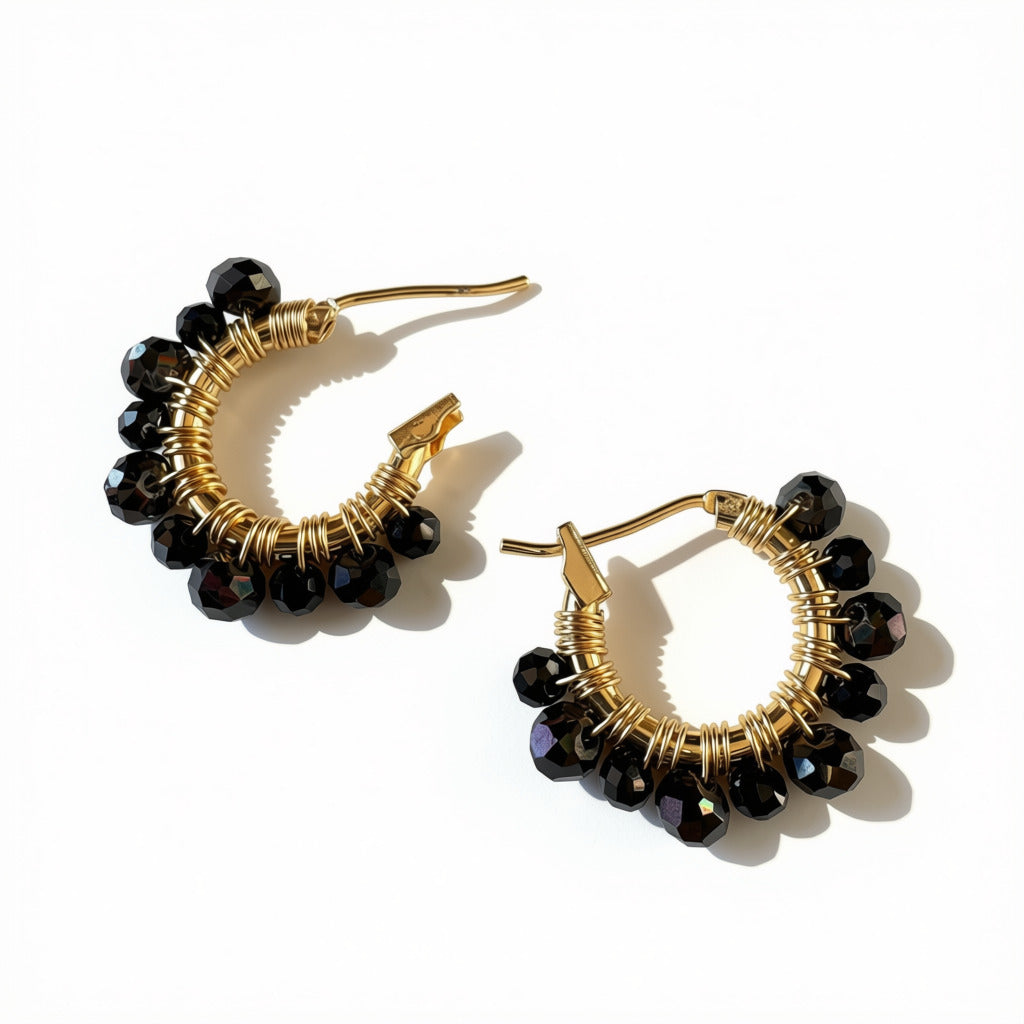 Aurora Crafted Style-Athena Hoops in Onyx (Gold)-Aurora Crafted Style-