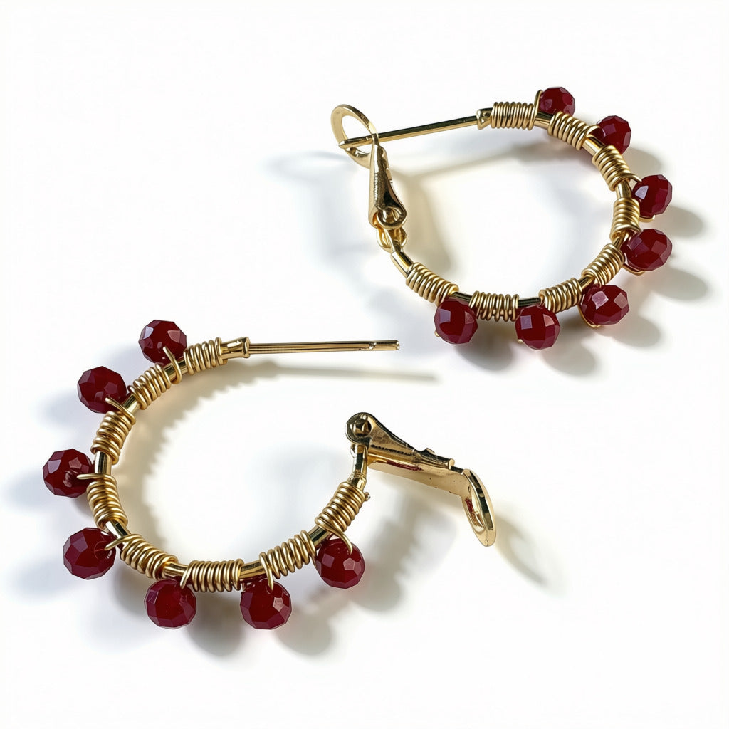 Aurora Crafted Style-Retro Hoop in Bordeaux (Gold)-Earrings-Aurora Crafted Jewellery-