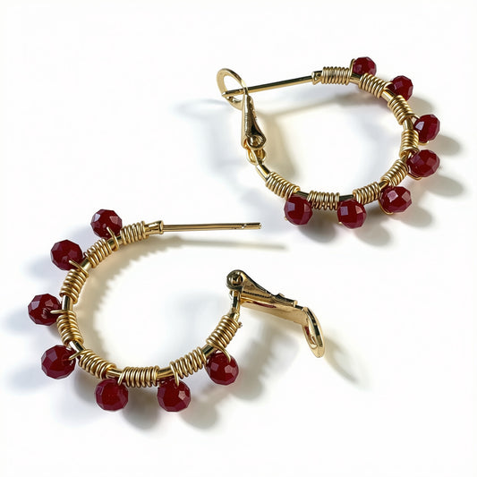 Aurora Crafted Style-Retro Hoop in Bordeaux (Gold)-Earrings-Aurora Crafted Jewellery-