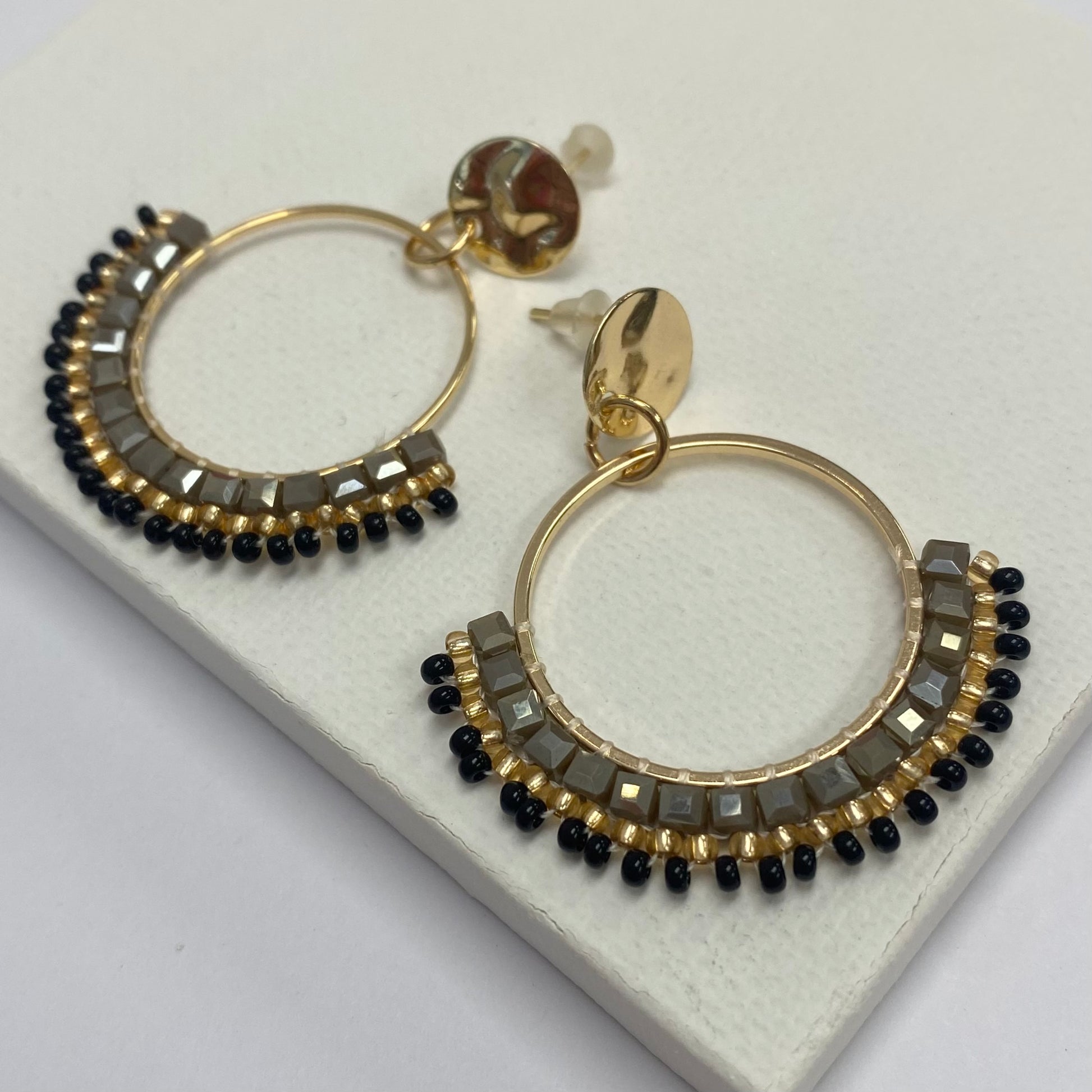 Aurora Crafted Style-Half Mosaic Stud in Stone (Gold)-Earrings-Aurora Crafted Jewellery-