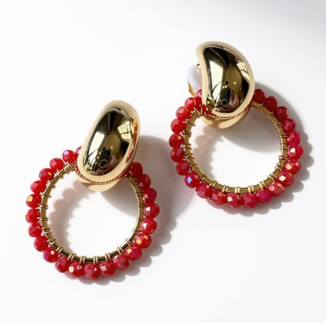 Aurora Crafted Style-CLIP-ON Teardrop Huggies Coral (Gold)-Earrings-Aurora Crafted Jewellery-