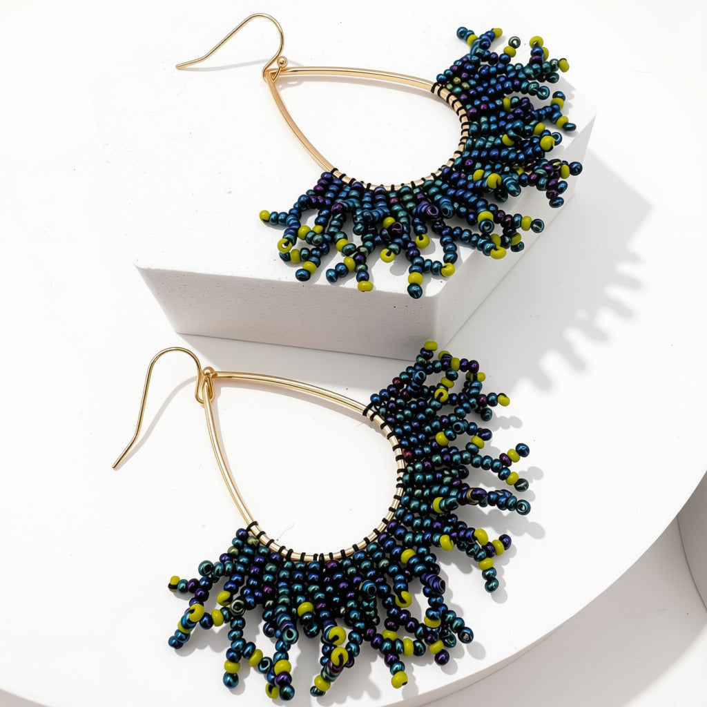 Aurora Crafted Style-Coral Cove in Navy & Lime (Gold)-Earrings-Aurora Crafted Jewellery-