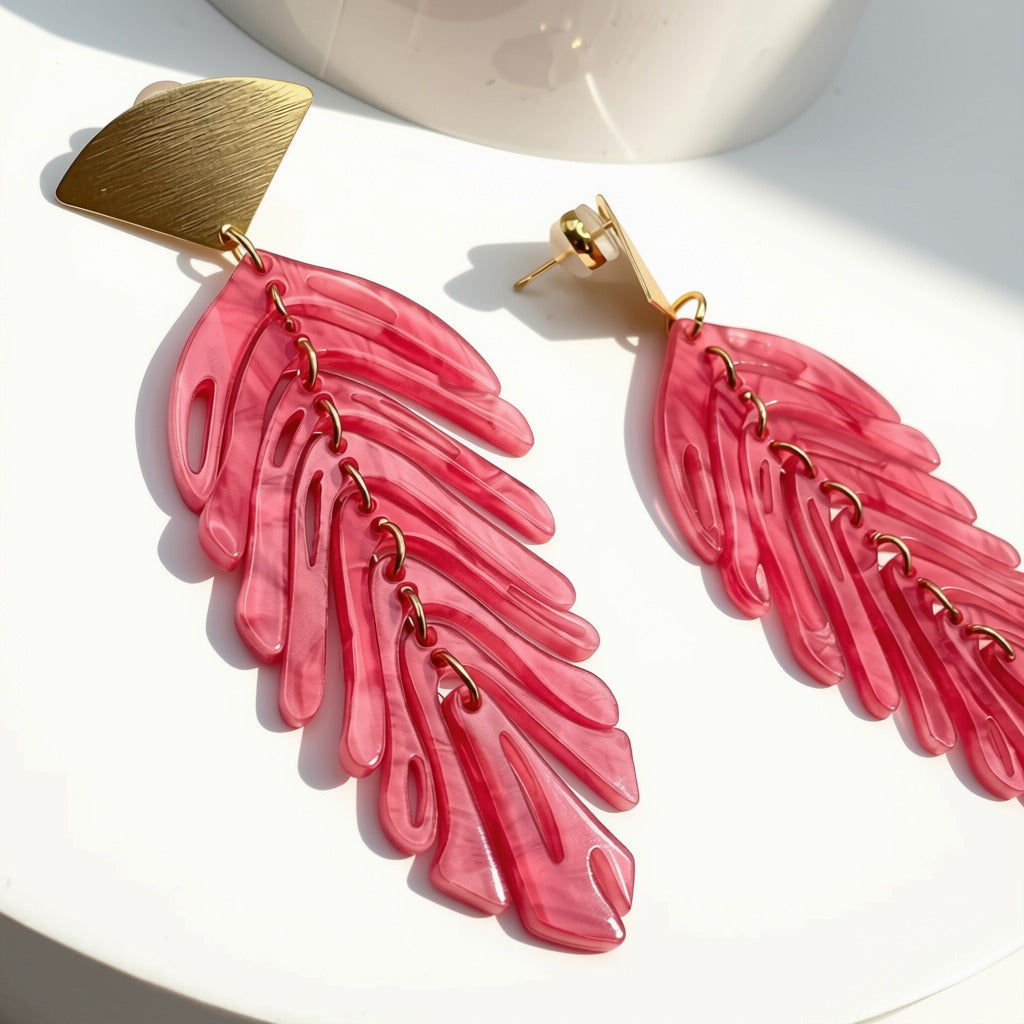 Aurora Crafted Style-Delicious Flamingo Fronds (Gold)-Earrings-Aurora Crafted Jewellery-