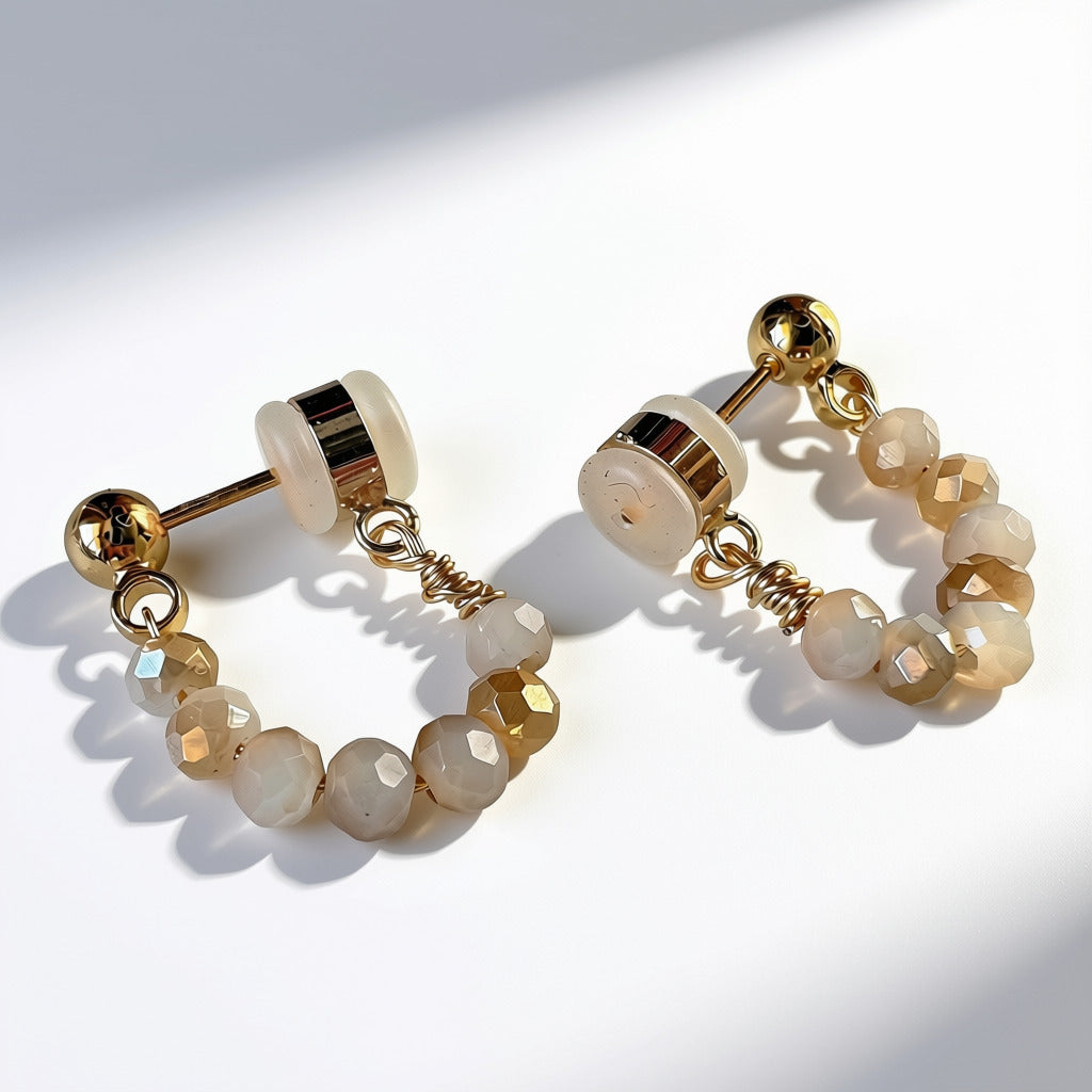 Aurora Crafted Style-Pin Tuck in Earthy Cream (Gold)-Earrings-Aurora Crafted Style-
