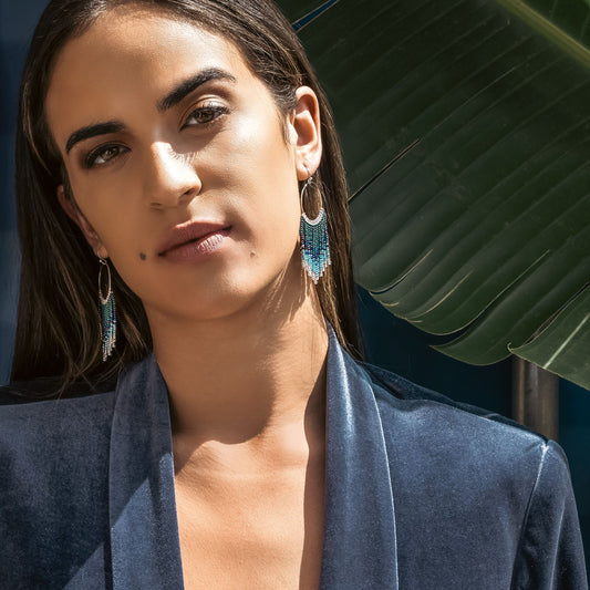 Aurora Crafted Style-Festival Flair in Peacock (Silver)-Earrings-Aurora Crafted Jewellery-