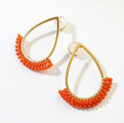 Aurora Crafted Style-Dipped Teardrop Stud in Vibrant Coral (Gold)-Earrings-Aurora Crafted Jewellery-
