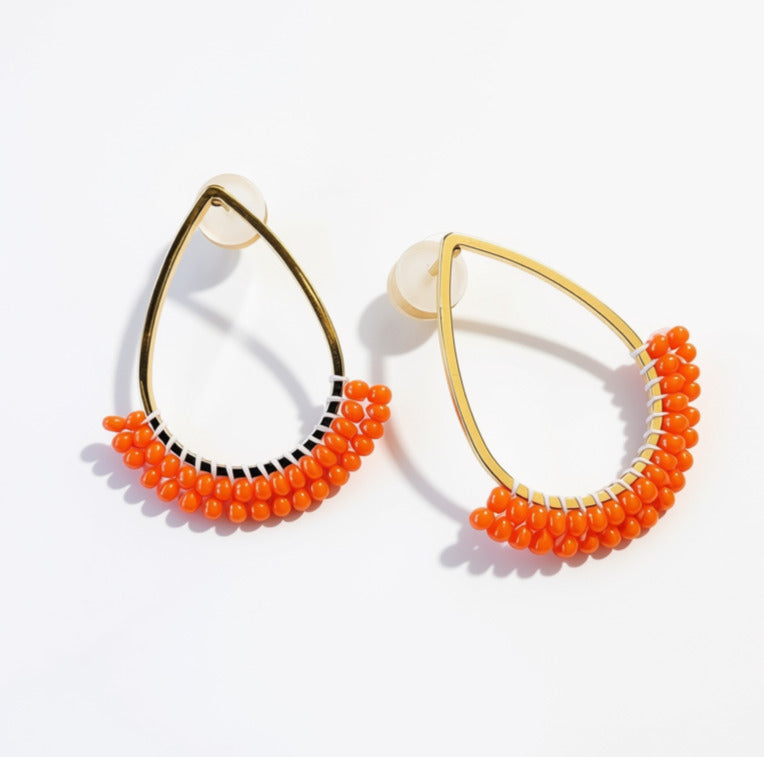 Aurora Crafted Style-Dipped Teardrop Stud in Vibrant Coral (Gold)-Earrings-Aurora Crafted Jewellery-