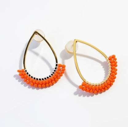 Aurora Crafted Style-Dipped Teardrop Stud in Vibrant Coral (Gold)-Earrings-Aurora Crafted Jewellery-