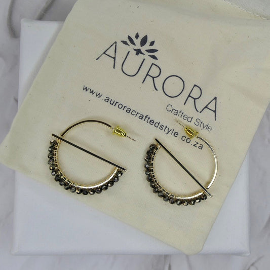 Aurora Crafted Style-Equator Hoop in Smokey Quartz (Gold)-Earrings-Aurora Crafted Jewellery-