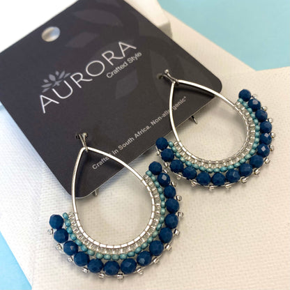 Aurora Crafted Style-Half Frida in Denim & Sea Green (Silver)-Earrings-Aurora Crafted Jewellery-