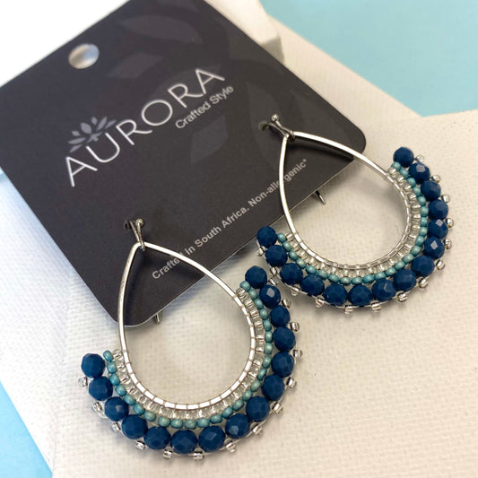 Aurora Crafted Style-Half Frida in Denim & Sea Green (Silver)-Earrings-Aurora Crafted Jewellery-
