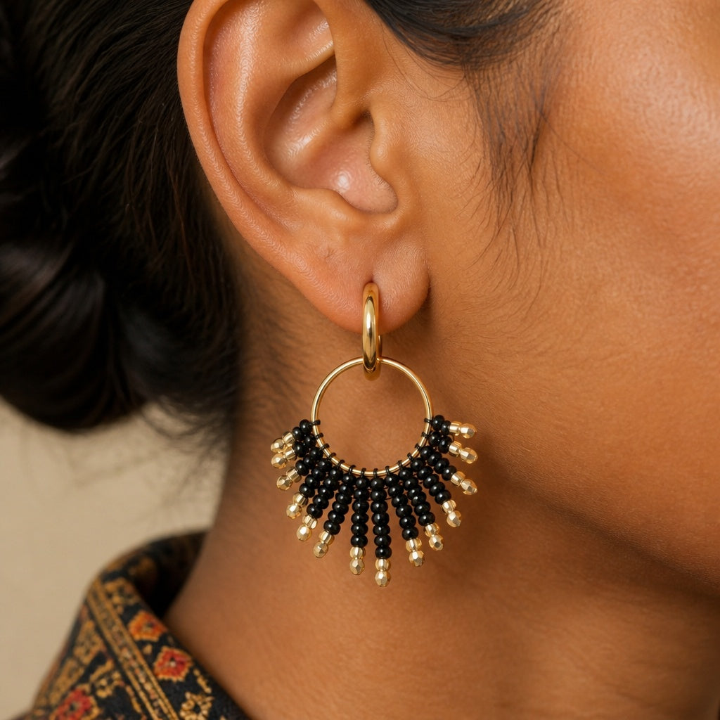 Aurora Crafted Style-Feisty Fifi in Black (Gold)-Earrings-Aurora Crafted Jewellery-