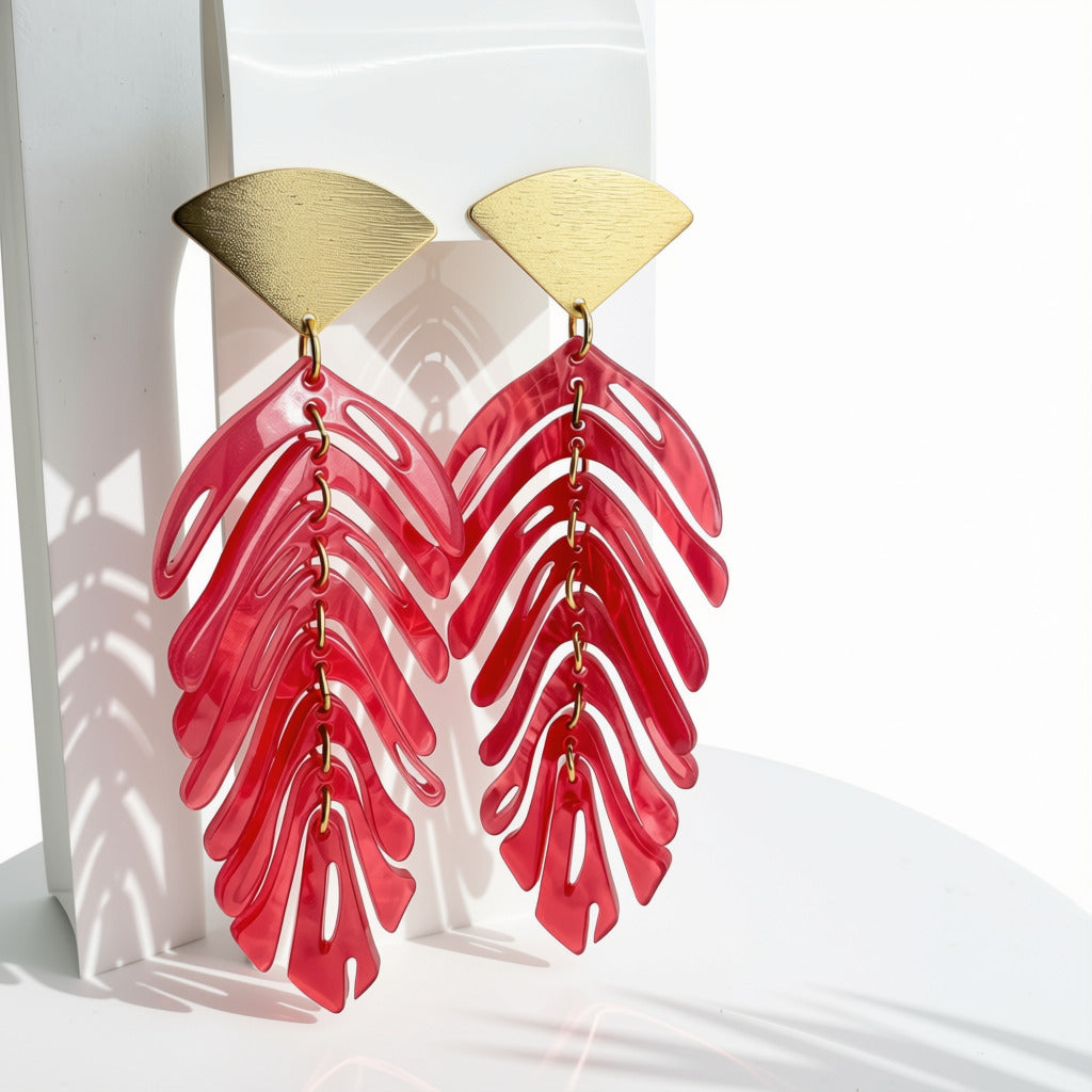 Aurora Crafted Style-Delicious Flamingo Fronds (Gold)-Earrings-Aurora Crafted Jewellery-