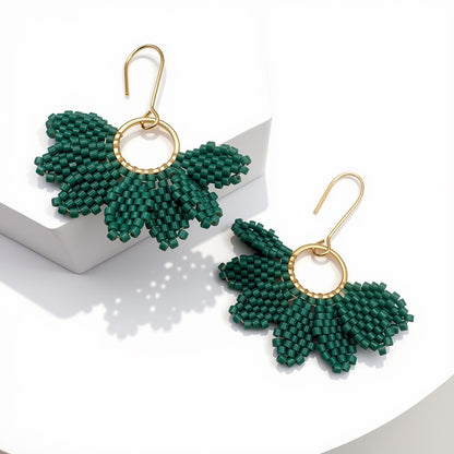 Aurora Crafted Style-Floral Wreath in Matte Jade (Gold)-Earrings-Aurora Crafted Jewellery-