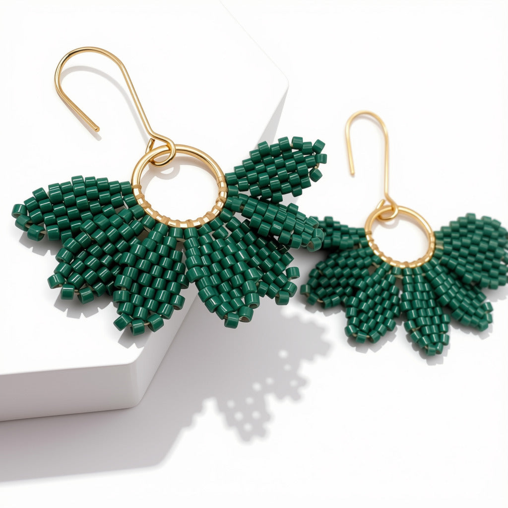 Aurora Crafted Style-Floral Wreath in Matte Jade (Gold)-Earrings-Aurora Crafted Jewellery-