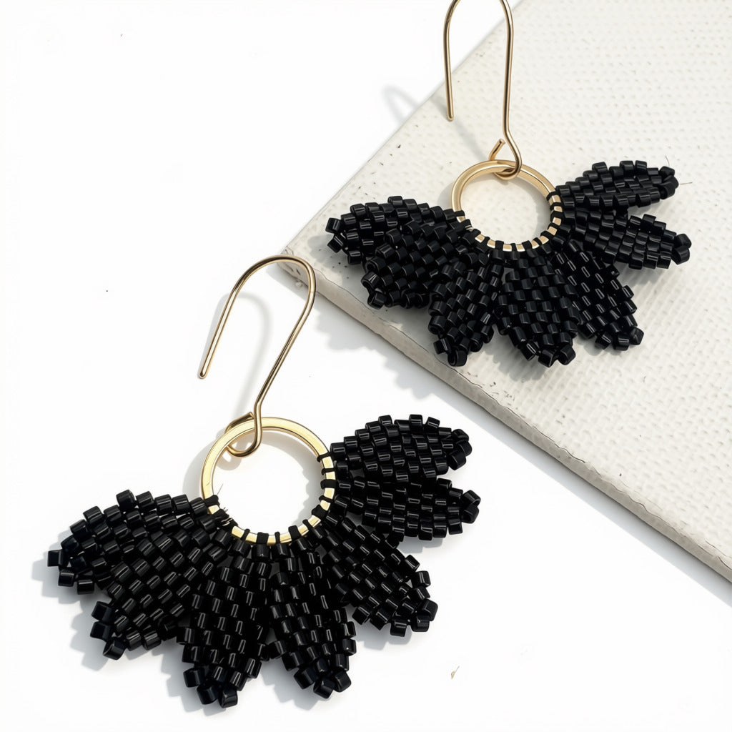 Aurora Crafted Style-Floral Wreath in Onyx (Gold)-Earrings-Aurora Crafted Jewellery-